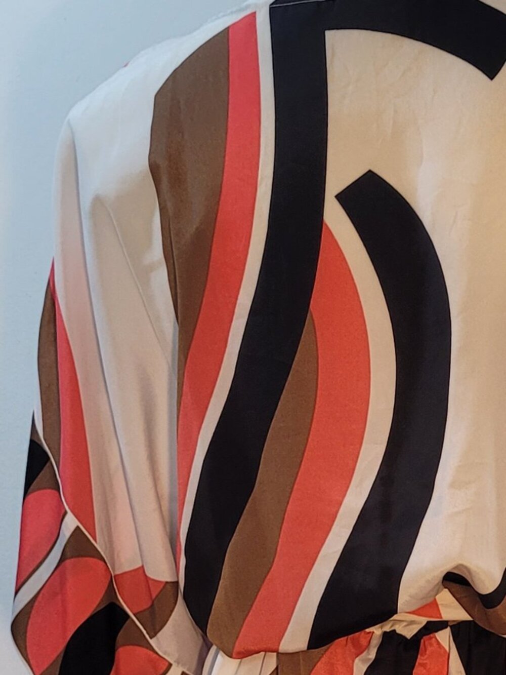 New York & Company Abstract Geometric Print Dress XL Cream Coral Black Brown Tie - Picture 7 of 10